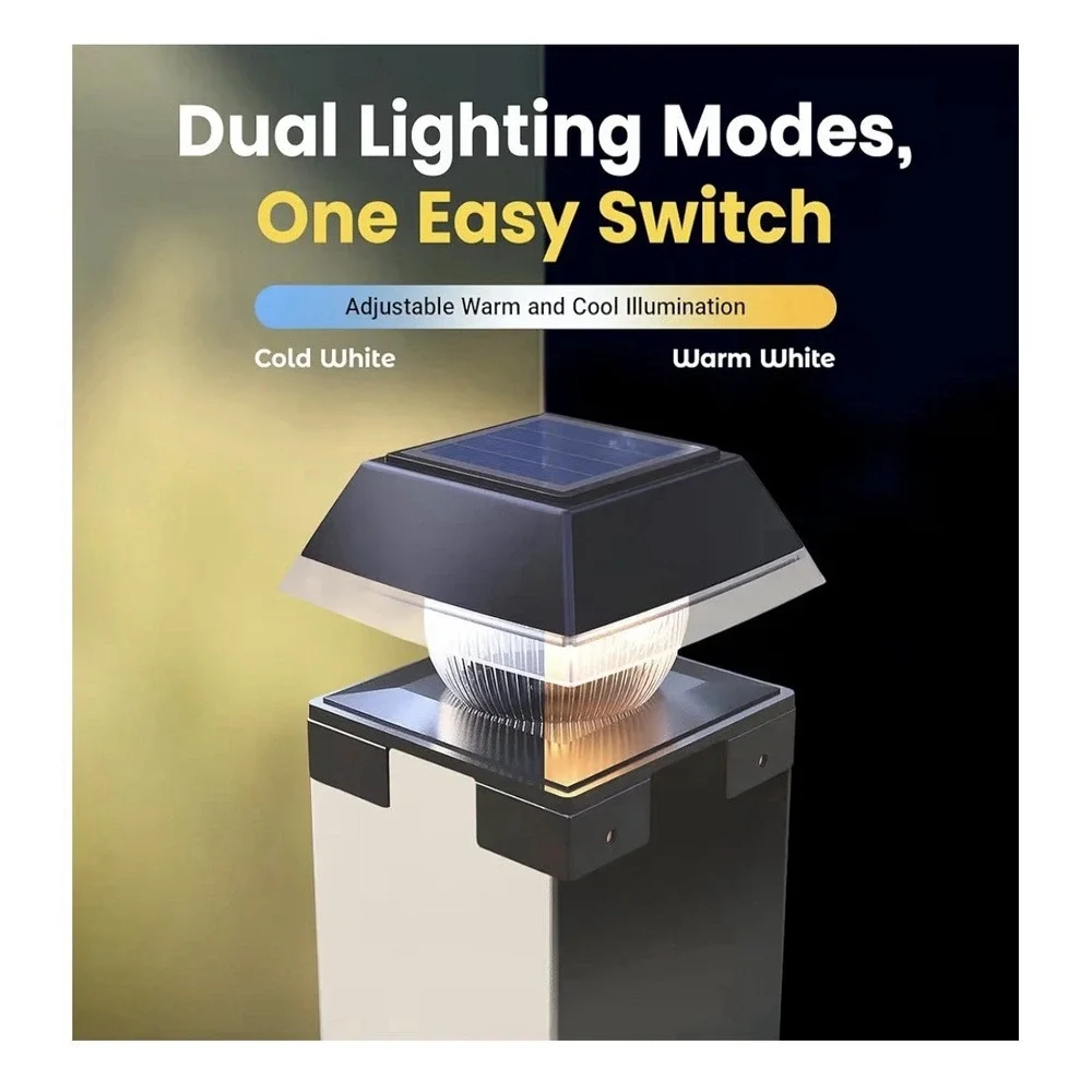 BRIGHTICONIC Solar Post Cap LED Light 2 Pack Black 120 Lumen Dual Mode IP65 New